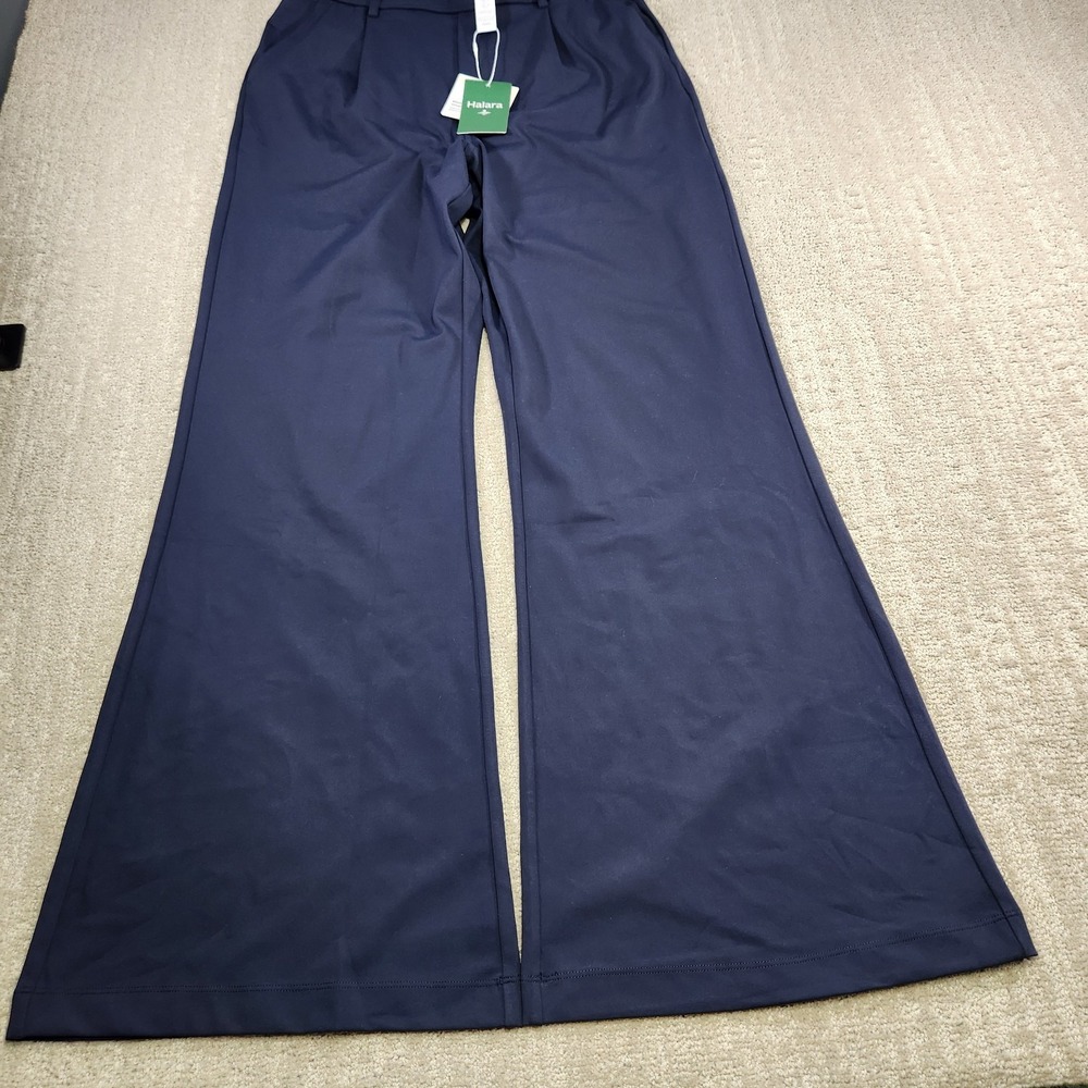 Halara Pants Women Medium Tall High Rise Pleated Trouser Flare Wide Leg Blue